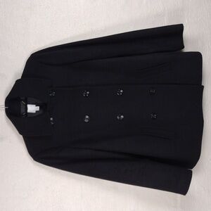 J. Jill Black Wool Blend Pointed Collar Long Sleeve Double-Breasted Peacoat